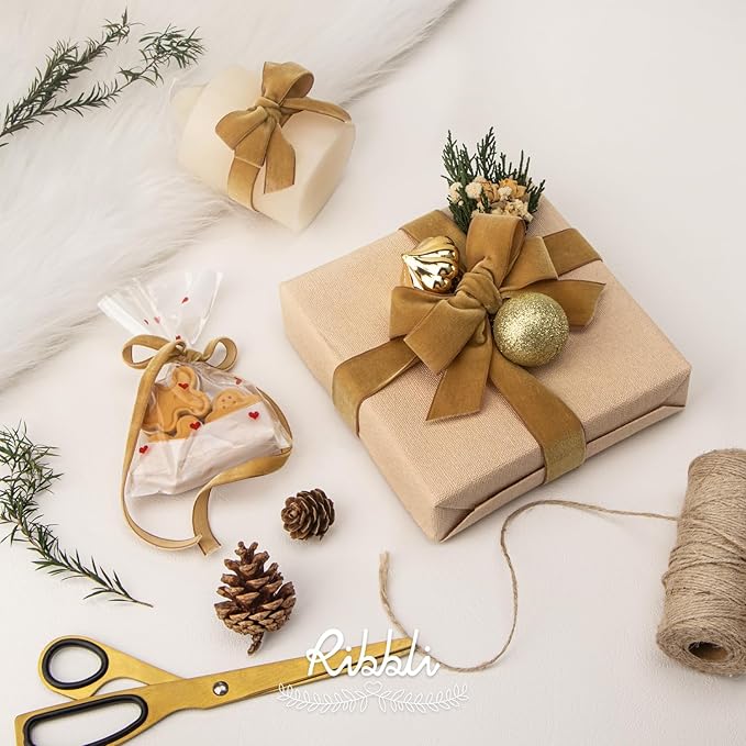 Ribbli Khaki Velvet Ribbon 5/8 Inches Continuous 25 Yard Spool Khaki Christmas Ribbon for Gift Wrapping Crafts Home Decor