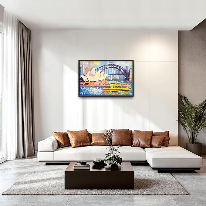 Extra Large Sydney Opera House Framed Wall Art for Living Room,Oversized Abstract Harbour Bridge Cityscape Pictures Wall Decor,Canvas Print Painting Modern Artwork Bedroom Office Bathroom 36L x 24W