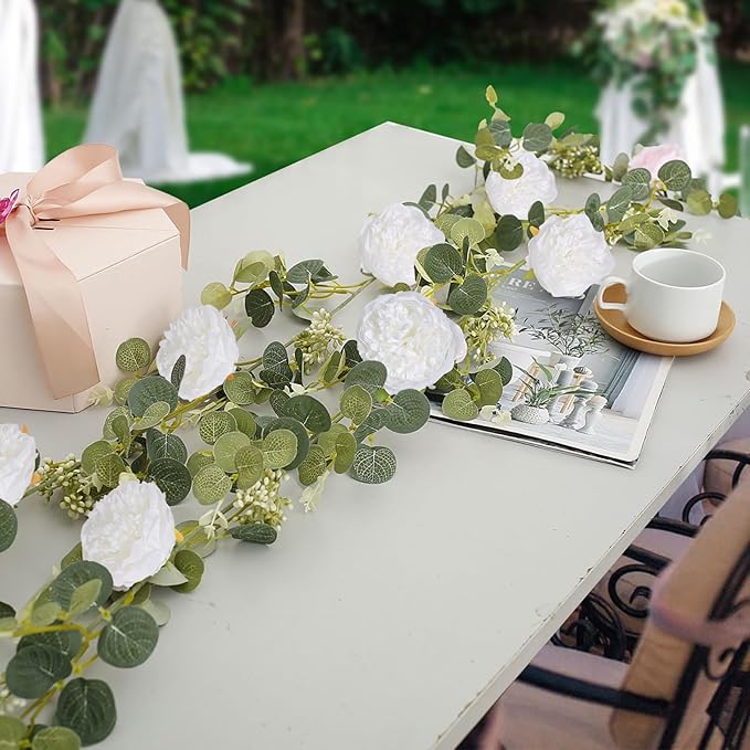 Peony Artificial Flowers 16pcs Fake Peonies Bulk White Silk Flowers Faux Peony Flowers Silk Peonies Heads with Stem Realistic Flowers for Home Wedding Party Festival Decor (Pure White)