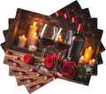 Red Rose Wine Linen Table Placemats Set of 4 Romantic Rose Floral Modern Art Placemat Indoor Outdoor Party Home Desktop Kitchen Dining Room Decoration 12x18 Inch