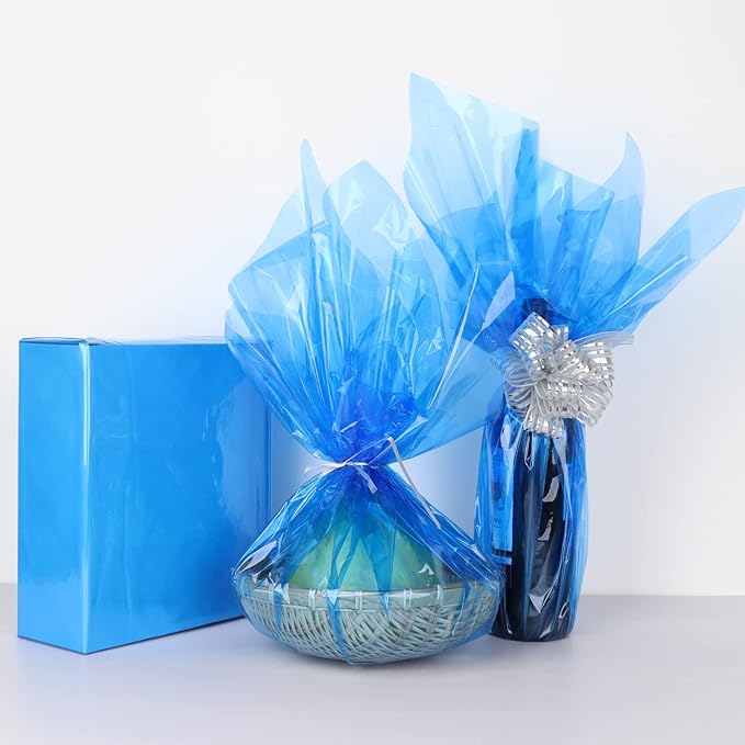 CMFYHM Iridescent Blue Cellophane Wrap Roll I 34 In Wide X 100 Ft Long I Colorful Cello Perfect For Baskets,Gifts, Treats,Birthday Holiday Wedding Floral, Party Arts Crafts Decoration (Blue)