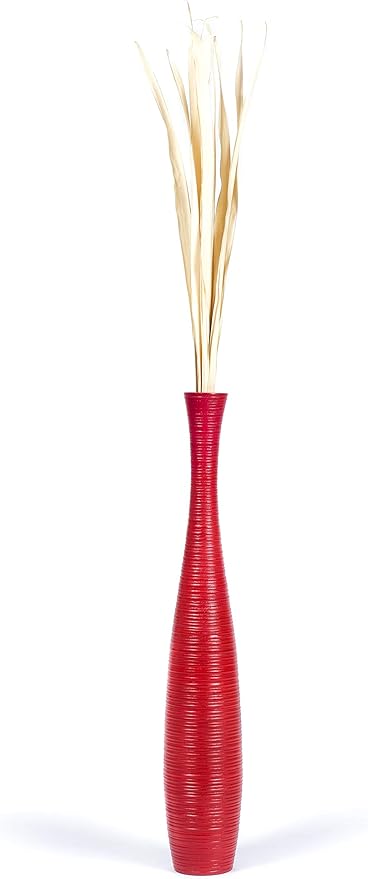 Leewadee Large Red Home Decor Floor Vase - Wooden 26 inch Tall Farmhouse Decor Flower Holder for Fake Plant and Pampas Grass