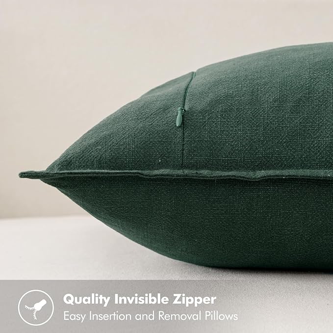 MIULEE Christmas Decorative Linen Pillow Covers 18x18 Inch Dark Green Boho Farmhouse Neutral Couch Throw Pillows for Bed Pack of 2 Accent Modern Pillowcase Sofa Livingroom Home Decor