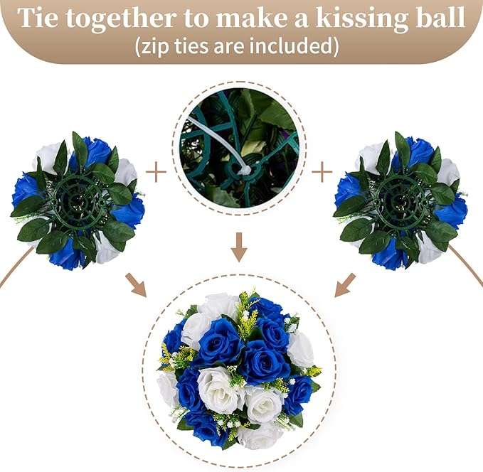 Sziqiqi Blue Artificial Flowers for Decoration Fake Kissing Flower Balls for Wedding Centerpieces Tables Flower Centerpiece Arrangement for Party Festival