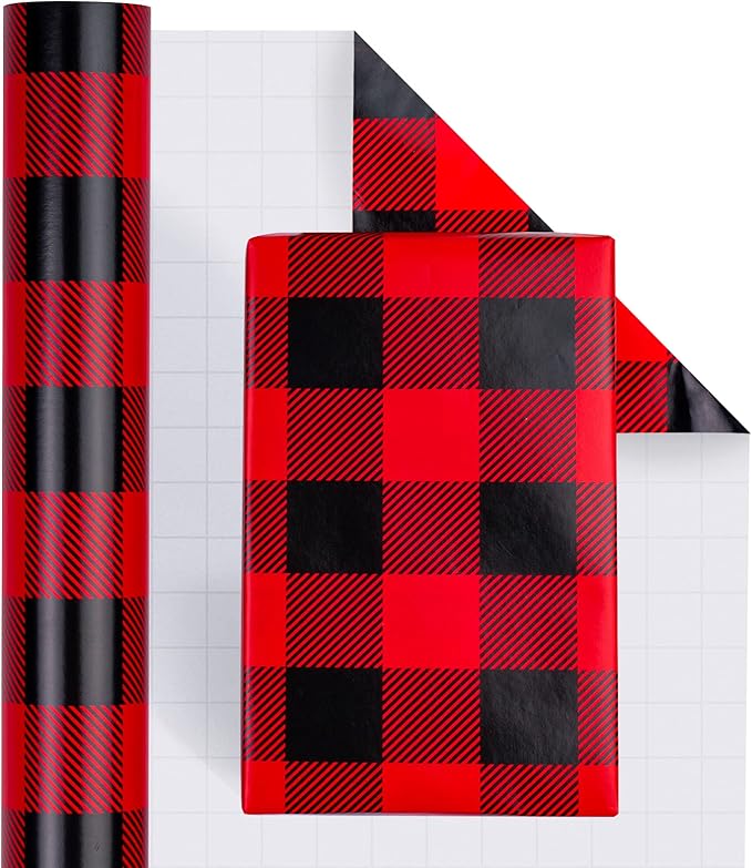 WRAPAHOLIC 30 Inch Christmas Wrapping Paper Roll - Black and Red Plaid Design for Christmas, Holiday, Party, Celebration - 30 Inch x 33 Feet