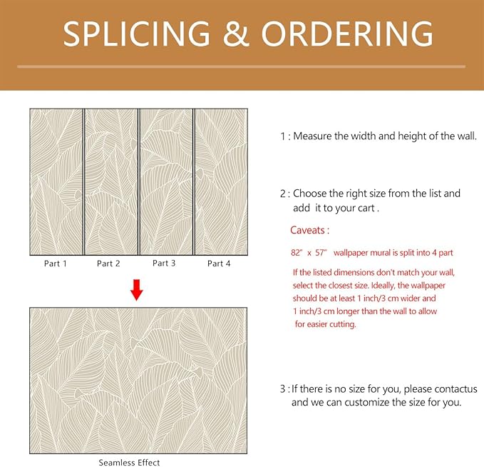 Tropical Palm Leaf Beige Wallpaper Peel and Stick Botanical Leaf Pattern Art Self Adhesive Wall Mural for Living Room Bedroom 82"x57"