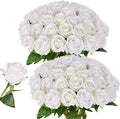 52 PCS White Roses Artificial Flowers, Fake White Roses Bouquet,White Artificial Silk Roses with Stems for Wedding Flowers Decoration, Valentines Day Mothers Day, Bridal Bouquet Roses