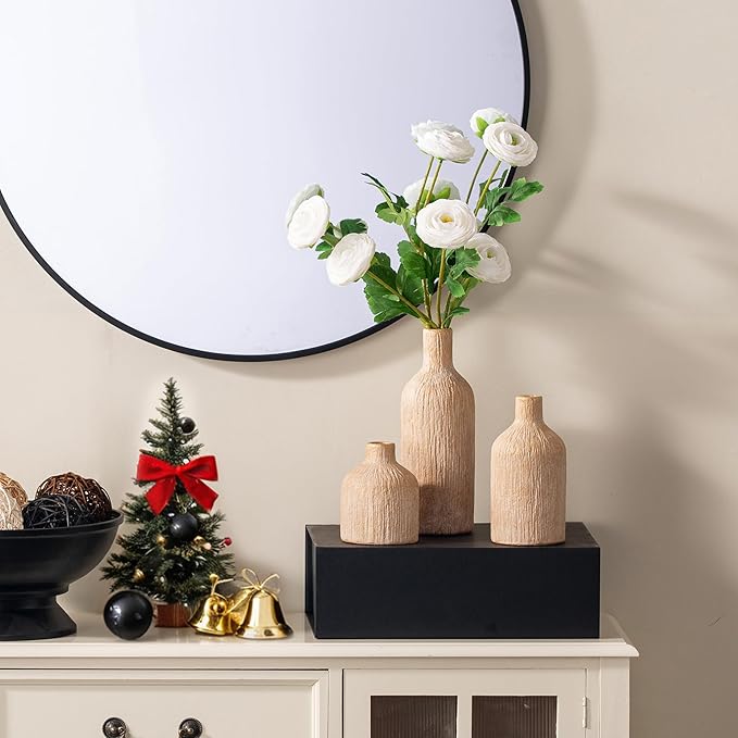 Ceramic Vase Home Table Decor - Gold Flower Vase Set of 3 Living Room Kitchen Decorations Farmhouse Modern Rustic Vases Decorative Centerpiece for Shelf Bedroom Office Bathroom Dining Coffee Desk