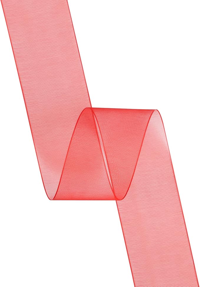 1-1/2 Inch Red Shimmer Sheer Organza Ribbon Sheer Chiffon Ribbon 50 Yards-Roll Multiple Colors Available for Gift Wrapping Wedding Events Christmas Décor