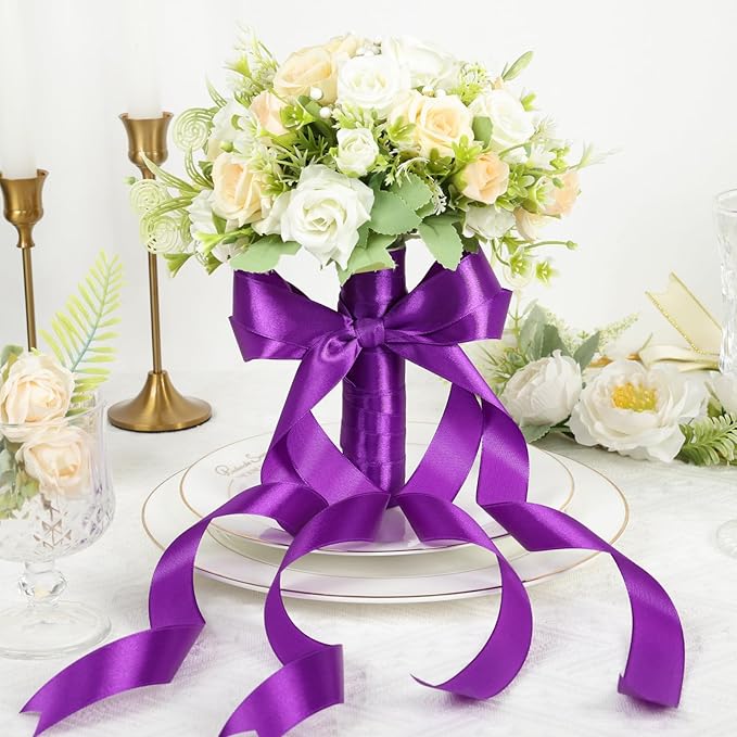 Purple Ribbon 1 Inch 60 Yards, Dark Purple Satin Ribbon for Flower Bouquet, Graduation Lei, Crafts, Gift Wrapping, Baby Shower, DIY Bows, Wedding, Halloween