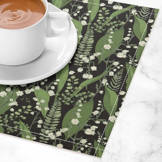 Vintage Botanical Placemats Set of 8, 17x12 Inch Retro Nature Plant Exotic Green Leaves Wildflower Table Mats for Home Party Kitchen Dining Decor