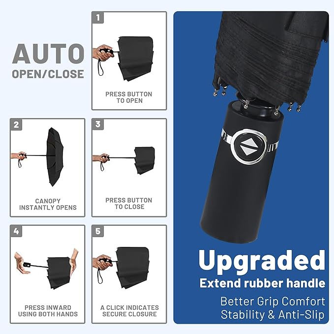 SY COMPACT Travel Umbrella - Windproof Automatic Compact Umbrella, Lightweight Waterproof Design for Backpack, Car & Purse