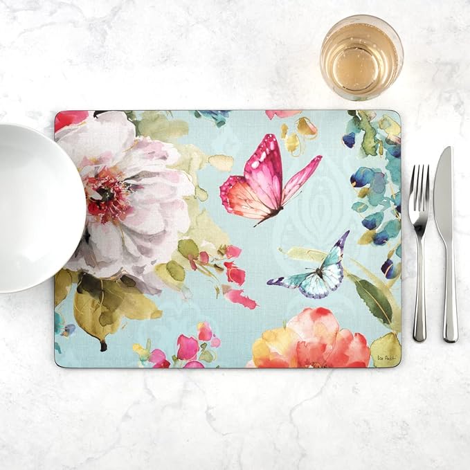 Pimpernel English Garden Collection Placemats, Set of 4 – (15.7" x 11.7") Floral Cork-Backed Board with Lacquer Finish, Heat & Stain Resistant Table Protectors Designed in England