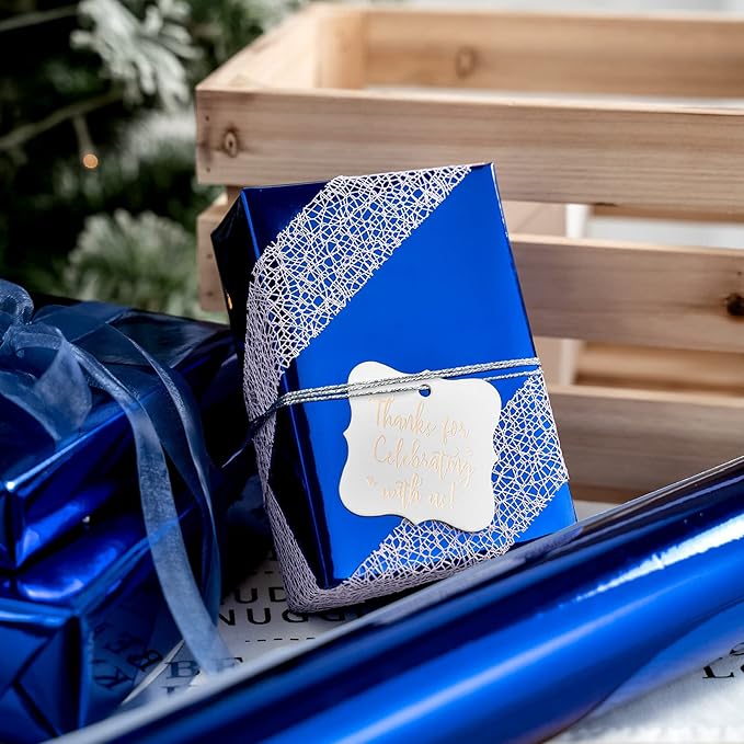 RUSPEPA Royal Blue Metallic Wrapping Paper - 81.5 Sq Ft - Solid Color Paper Perfect for Wedding,Birthday,Christmas,Baby Show - 30 inches x 32.8 feet