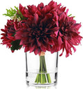 WELL KNOWN Dahlia Artificial Flowers in Vase, Silk Faux Flower Arrangements in Vase with Faux Water for Dining Table Centerpieces, Home Decor, Thanksgiving Christmas Greeting Gift (Fuchsia Red)