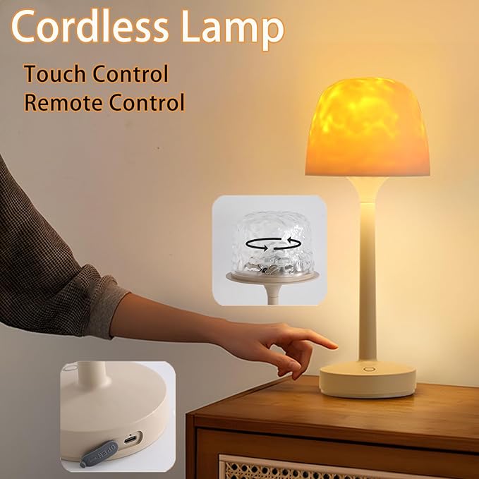 Waterproof Shower Lamp Cordless, Rechargeable Shower Light with 16 Color Ocean Wave Lights Projector, Rechargeable Bathroom Lamp with Touch & Remote Control,Spa-Like Mood Light for Bathtub/Shower