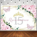 Sendy 7x5ft Quinceañera Backdrop Mis Quince 15 Anos Birthday Party Decorations Supplies for Girl Princess Pink Floral Butterfly Gold Crown Photography Background Banner Photo Booth Studio Props