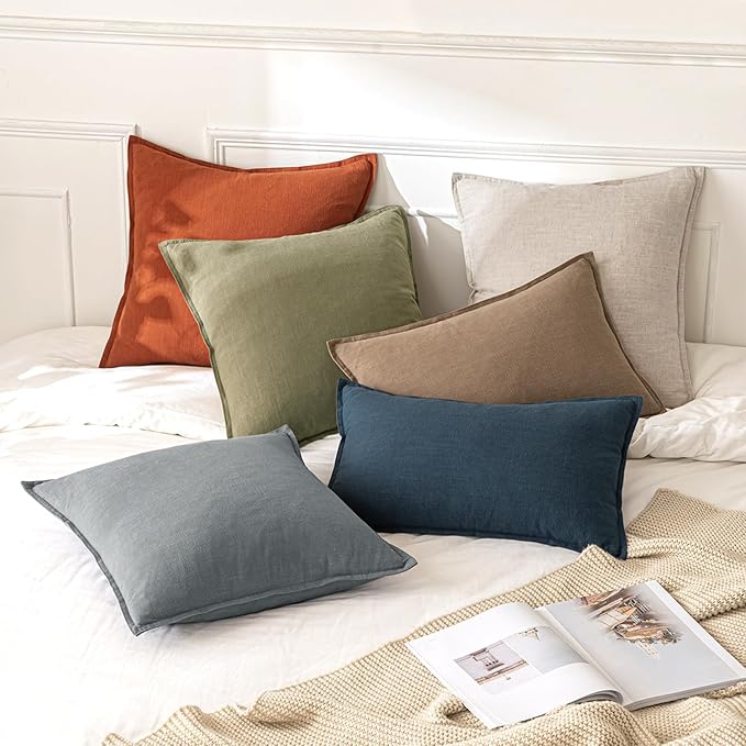 MIULEE Decorative Linen Pillow Covers 20x20 Inch Burnt Orange Boho Farmhouse Neutral Couch Throw Pillows for Bed Pack of 2 Accent Modern Pillowcase Summer Sofa Livingroom Home Decor