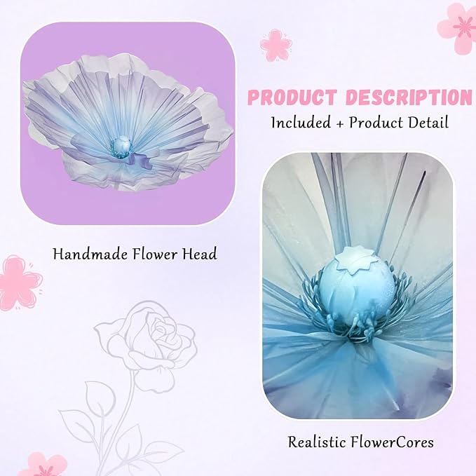 Giant Flowers for Decoration, 5.58 ft Artificial Silk Flower for Wedding Birthday Baby Shower Christmas Party Banquet Background Decor, Home Décor Backdrop Hotel Shop Display Props, Blue Purple