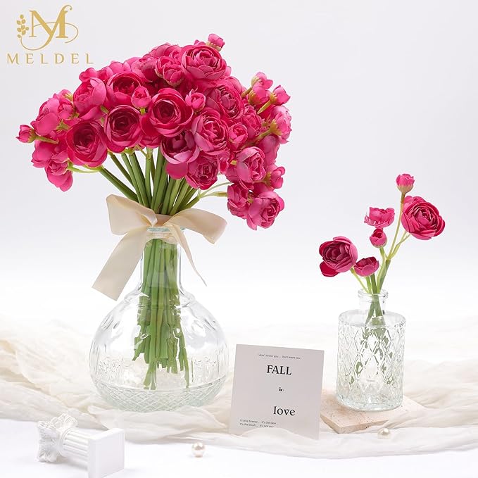 Meldel 32Pcs Ranunculus Artificial Flower Rose with Stems, Faux Rose Red Ranunculus for DIY Bouquet, Bulk Fake Peony Wedding Filler Flowers for Centerpieces Arrangements Bridal Shower Decoration