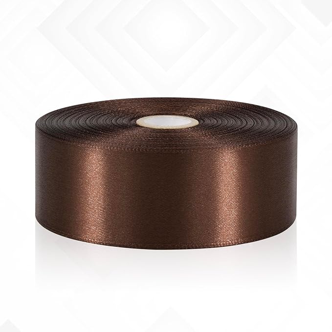 Brown Satin Ribbon 1-1/2 Inch 60 Yards, Solid Polyester Fabric Ribbons for Crafts, Flower Bouquet, Gift Wrapping, Handmade Roses, Wedding Party