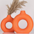 Orange Decor Donut Vase Set of 2 - Circle Hollow Vase, Modern Matte Ceramic for Entryway, Living Room, Bedroom, Dining Table Centerpiece, Office Home Decor