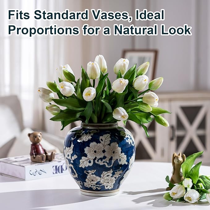 20PCS Fake Tulips Artificial Tulip Silk Flowers Fake PU Bouquet Artificial Flowers Faux Flowers with Gift Box Soft Faux Tulips Bouquets Arrangements for Party Wedding Home