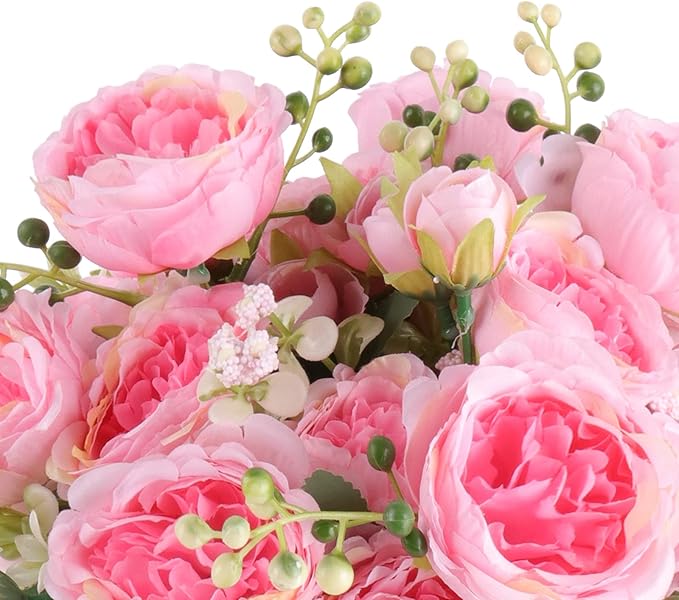 Artificial Peonies Silk Flowers, Pink Faux Peony Bouquet 4 Bundles Florals Arrangements Decor for Farmhouse Home Boho Wedding Table Centerpiece, Fake Plastic Flowers Bulk for Vase Decoration (Pink)