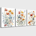 Watercolor Flowers Bathroom Canvas Wall Art, Colorful Wildflower Wall Decor Poster Prints Botanical Artwork for Living Room Bedroom Bathroom Farmhouse Decor 16x24x3pcs