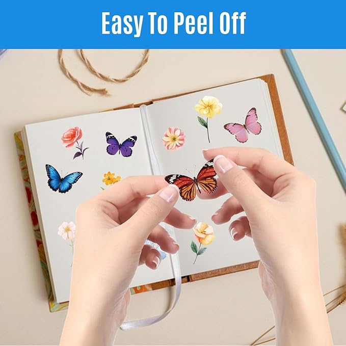 600Pcs Natural Flower +Butterfly Stickers,Self-Adhesive PVC Vintage Butterfly Stickers for Scrapbook,Laptop,Journal,DIY Project
