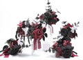 Meldel Wedding Flowers Fake Rose Mini Bridesmaid Bride Bouquets Black Burgundy Set of 6 Small Floral Wedding Centerpieces Decor Artificial Flower Arrangements for Tables Home Party Decorations