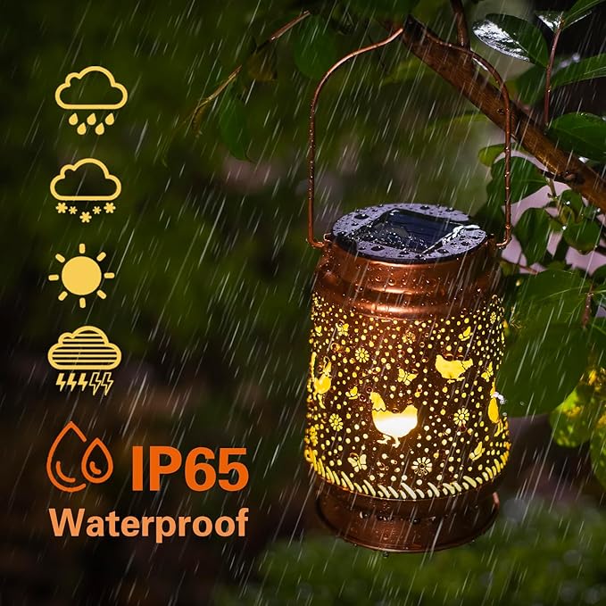 Christmas Gifts for Women Chicken Solar Lanterns Outdoor Waterproof Hanging Solar Lights Chicken Gifts for Women Men Metal Decorative LED Lanterns for Garden Decor,Yard,Patio,Lawn,Pathway,Landscape