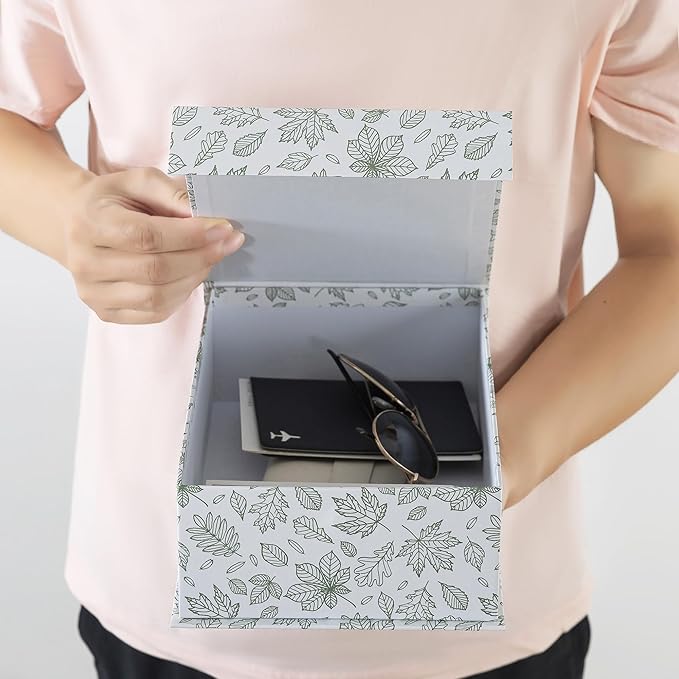 Soul & Lane Decorative Cardboard Storage Boxes, Set of 3 Light Green Floral Pattern Keepsake Boxes with Magnetic Closure, Nesting Memory Storage for Organizing and Home Décor, Blossom Harmony