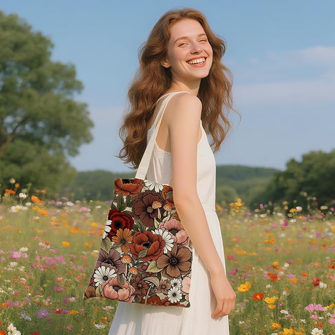 Flower Plant Lover Gifts for Women Canvas Tote Bag with Makeup Bag Cosmetic Bags Grocery Bags for Shopping Christmas