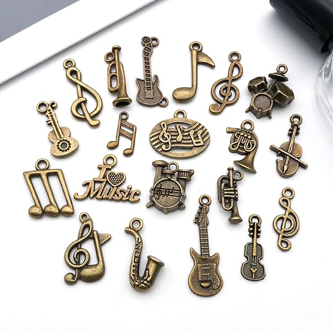 WOCRAFT 60pcs Antique Bronze Music Bracelet Charms for Jewelry Making Sets DIY Necklace Bracelet Keychain Crafting Charms Kit Craft Supplies (SN895)