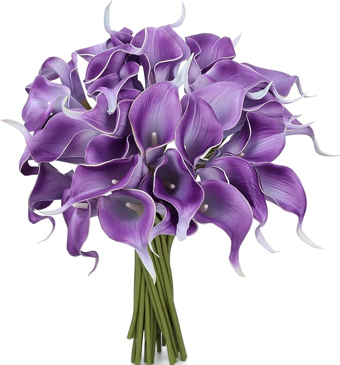 24 Pcs Purple Artificial Calla Lily Flowers Fake Purple Silk Flowers Real Touch for Wedding Bouquet Office Home Kitchen Decor