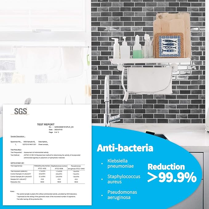 Art3d 10-Sheet Kitchen Backsplash Tiles Peel and Stick, Self Adhesive Wall Tile Sticker for Kitchen Island Bathroom Laundry Room RV Renter 12" x 12" - Smoky Black
