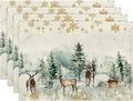 Artoid Mode Watercolor Deer Trees Snowflakes Christmas Placemats for Dining Table, 12 x 18 Inch Seasonal Winter Xmas Holiday Rustic Vintage Thanksgiving Washable Table Mats Set of 4