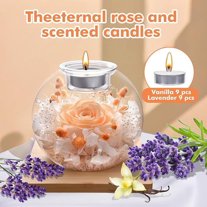 Christmas Birthday Gifts for Women Preserved Roses in Glass Dome with Scented - Romantic Preserved Flower for Women, Girlfriend, Wife, Mom, Grandma, Sister, Her-Champagne