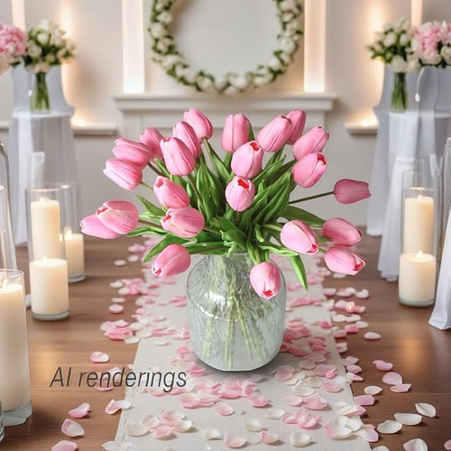 10-Heads Tulips Artificial Flowers Arrangement Centerpiece Decoration Flowers for Wedding Flowers Bouquets Office Desk (Pink)