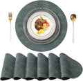 UnivoColors PU Leather Placemats Set of 6,15 Inches Round Washed Cowhide Pattern Table Mats for Dining Table, Kitchen, Party Decoration(Retro Blue)