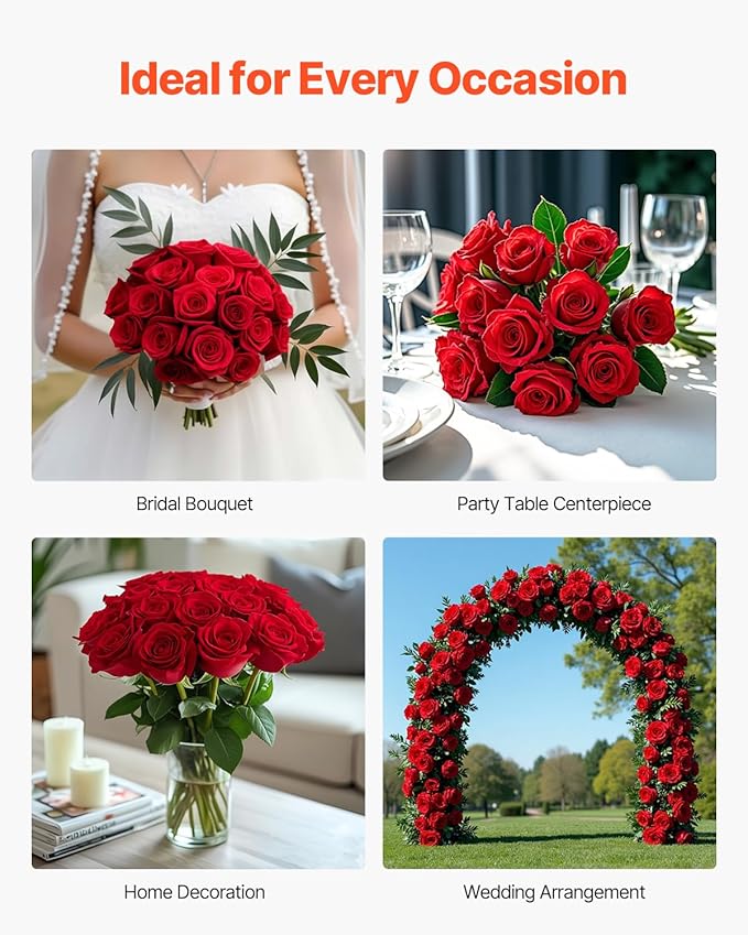 VEVOR Artificial Flowers, 500 pcs Real Looking Red Foam Fake Roses Bulk, Faux Red Bridal Shower with Stems for DIY Wedding Bouquets, Home Centerpieces Arrangements, Party Tables Decorations