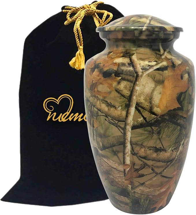 MEMORIALS 4U Custom Engraved Cremation Urn - Handcrafted Urn for Human Ashes - Affordable Urn for Ashes with Velvet Bag (Woodstock Camo)