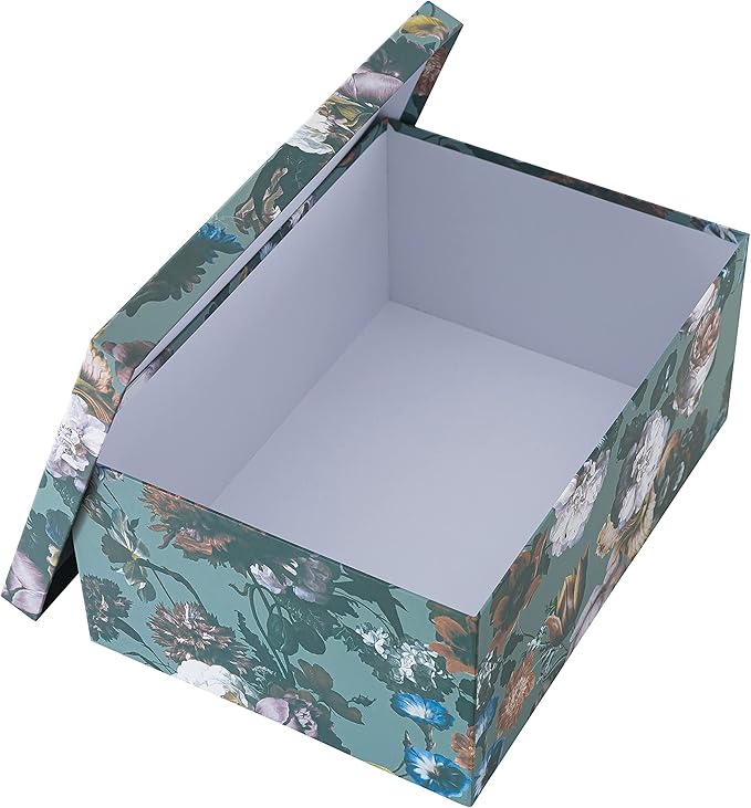 Soul & Lane Decorative Storage Cardboard Boxes with Lids | Elegance in Bloom - Set of 3 | Floral Moody Paperboard Nesting Boxes