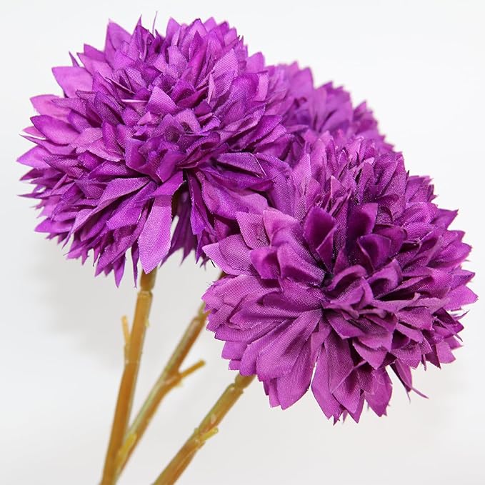 Tinsow 12 Pcs Artificial Flowers Purple Faux Ball Chrysanthemum Bouquet Flowers Wedding Bouquet for Home Garden Party Wedding Decoration