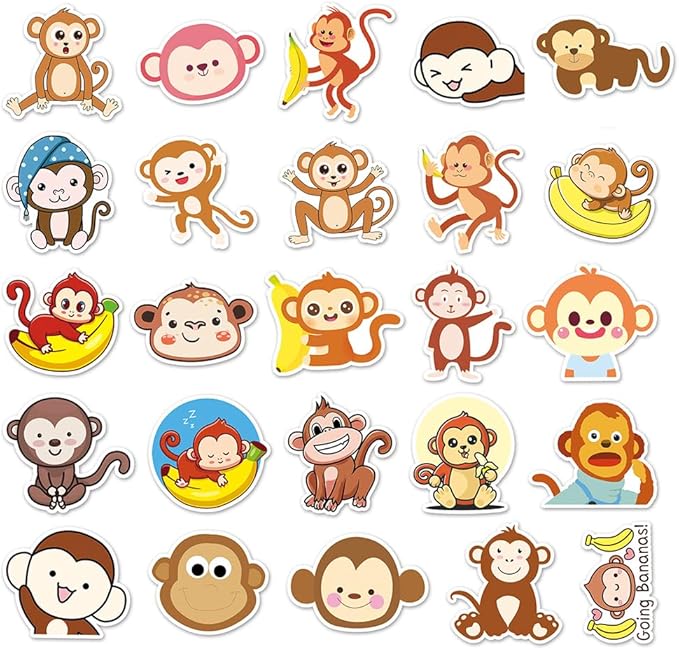 Monkey Vinyl Stickers for Teens Boy Girls Kids|50 Pcs|Cute Cartoon Waterproof Stickers for Laptop Phone Tablet Luggage Flasks Water Bottle Notebook Bike Scrapbook,Lovely Animals Decals Pack(Monkey)
