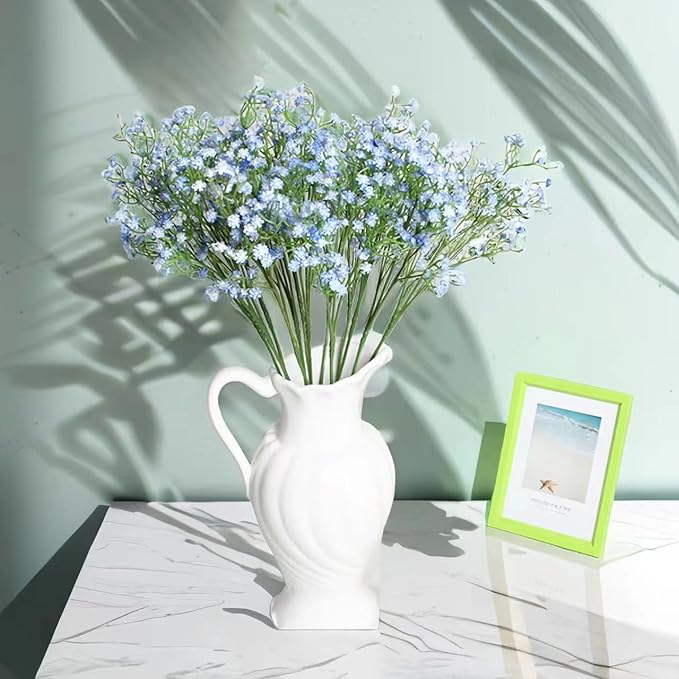9 Pack Real Touch Artificial Baby's Breath Flowers - 21" Bendable Stems for Wedding Bouquets, Home Centerpieces & Outdoor Decor (Waterproof, Dustproof, Light Blue)