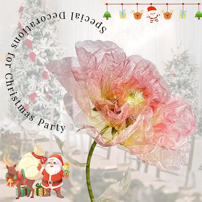 Giant Flowers for Decoration, 5 ft Large Organza Floral with LED Light, for Wedding Arrangements, Birthday Christmas Party Backdrop Decor, Photography Props, Shop Display, Pink Purple