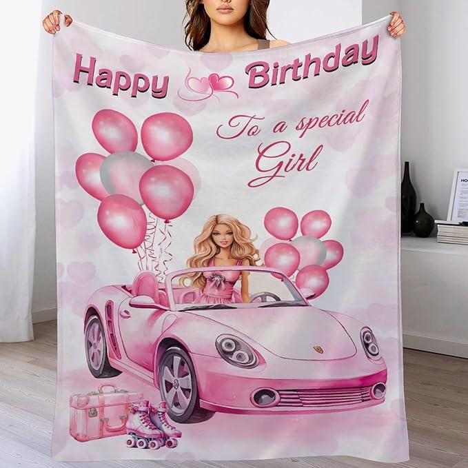 Birthday Blanket Birthday Gifts for Girls Women Pink Throw Blanket for Kids Adults Soft Warm Cozy Fleece Blanket for Couch Sofa Bed 40"x50"