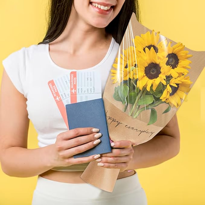 Hying 20 Pieces Flower Wrapping Bags for Bouquets, Floral Packing Sleeves Kraft Paper Bouquet Bags Wrapping Sleeves for Teacher Graduation Wedding Mother's Day Gift